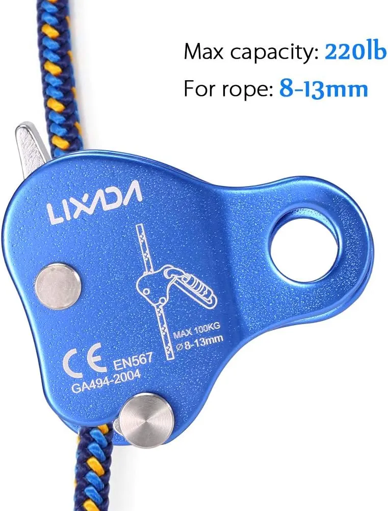 Lixada Rock Climbing Ascender Ultralight Fall Arrest Protection Belay Device Self-Locking 8-13MM Rope Grip Clamp for Outdoor Climbing and Rescue