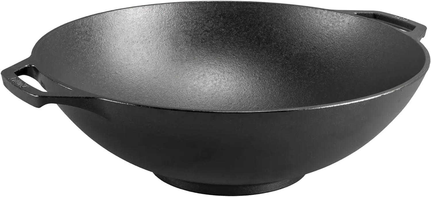 Lodge Pre-Seasoned Cast Iron WOK - Dual Assist Handle - Use in the Oven, on the Stove, or on the Grill - 14 Inch
