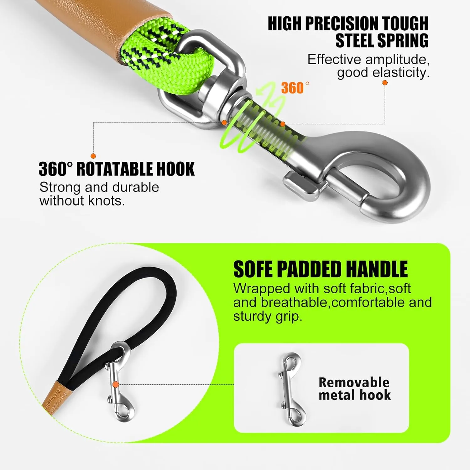 lynxking Long Dog Leash Reflective 15ft 30ft 50ft Check Cord Training Lead Padded Handle Heavy Duty Rope for Puppy Small Medium Large Dogs (Light Green, 30ft x 3/8inch)