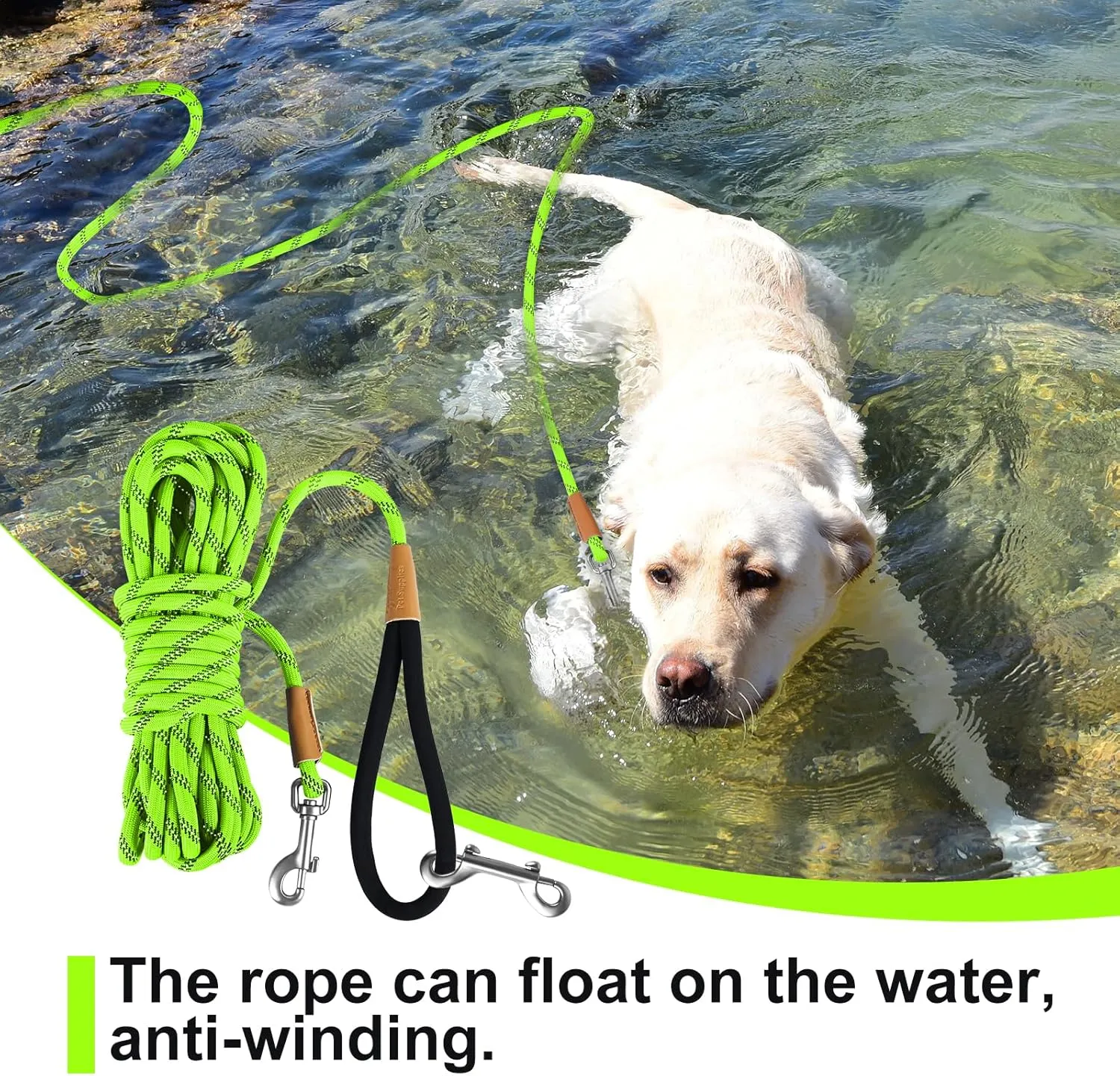 lynxking Long Dog Leash Reflective 15ft 30ft 50ft Check Cord Training Lead Padded Handle Heavy Duty Rope for Puppy Small Medium Large Dogs (Light Green, 30ft x 3/8inch)