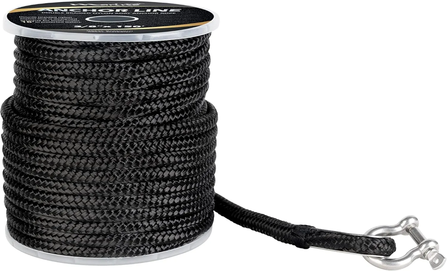 Made 3/8 Inch 100 FT 150 FT Black Grey Nylon Anchor Line Double Braided Anchor Rope/Line with Thimble (3/8" x 100' Black Nylon)