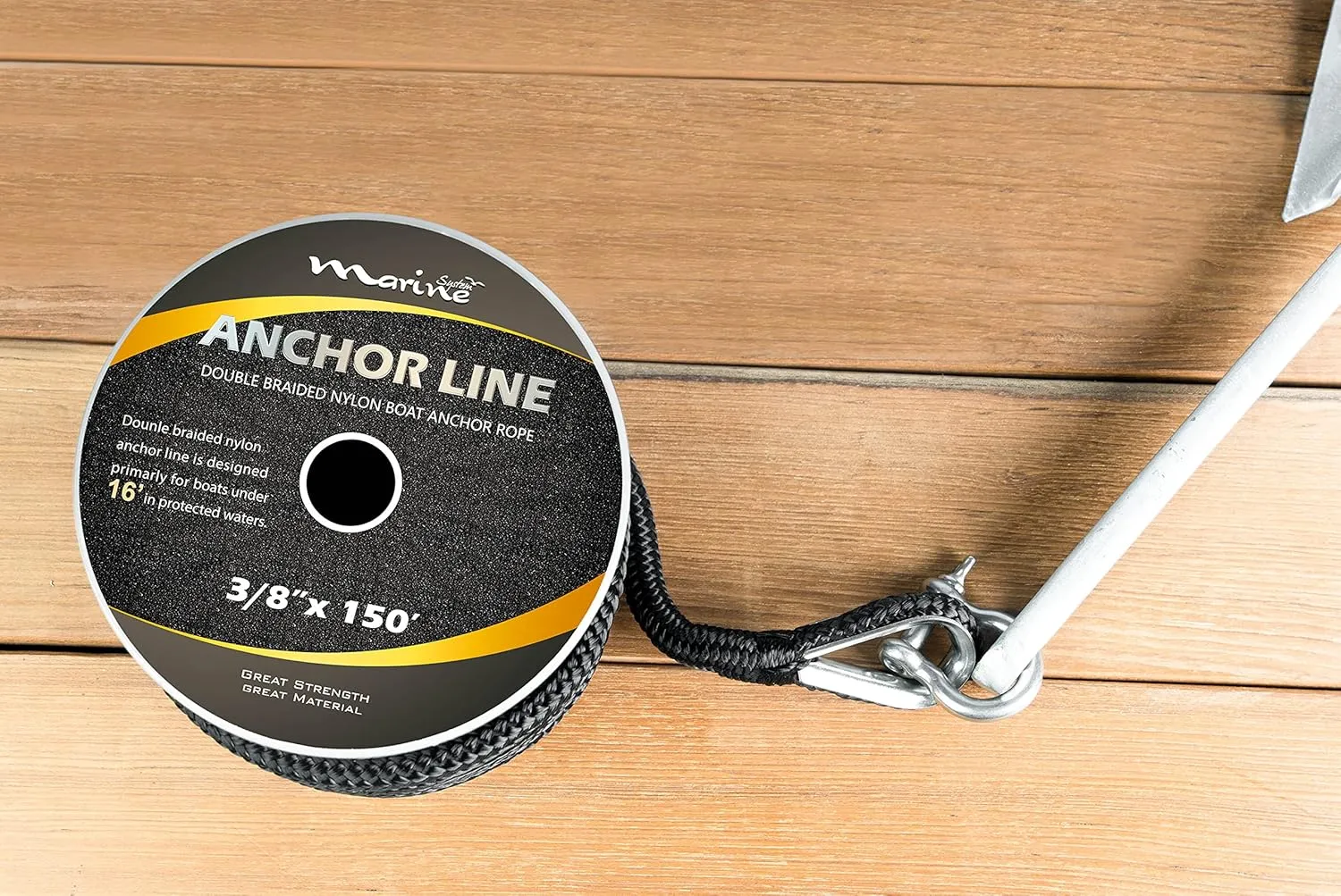 Made 3/8 Inch 100 FT 150 FT Black Grey Nylon Anchor Line Double Braided Anchor Rope/Line with Thimble (3/8" x 100' Black Nylon)