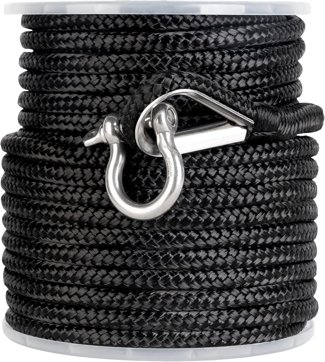 Made 3/8 Inch 100 FT 150 FT Black Grey Nylon Anchor Line Double Braided Anchor Rope/Line with Thimble (3/8" x 100' Black Nylon)