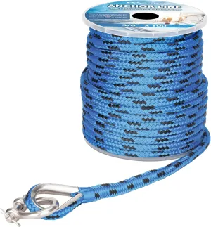 Made 3/8 Inch 100FT 150FT Blue/Black Nylon Anchor Line Double Braided Anchor Rope/Line with Stainless Steel Thimble and Shackle (3/8" x 100')