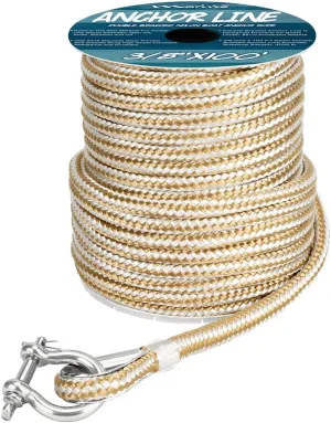Made 3/8 Inch 100FT 150FT Gold/White Nylon Anchor Line Double Braided Anchor Rope/Line with Thimble (3/8" x 100')
