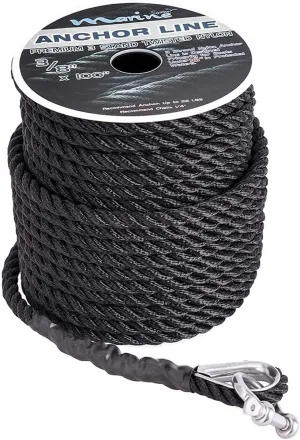 Made Nylon 3 Strand Anchor/Rigging Line Anchor Rope 3/8 Inch 100FT 150FT Black (3/8" x 100')