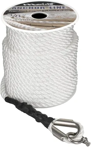 Made Nylon 3 Strand Anchor/Rigging Line Anchor Rope 3/8 Inch 100FT 150FT White (3/8" x 100')