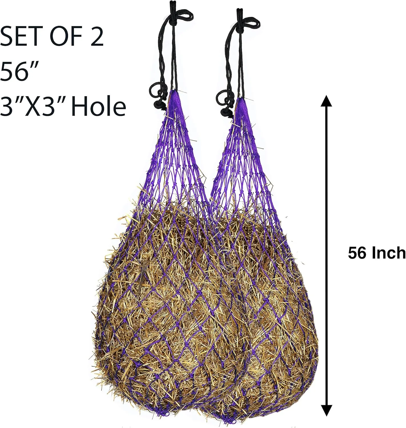 Majestic Ally Hay Net, Set of 2, Length - 54”, Holes 3"x3" for Horses