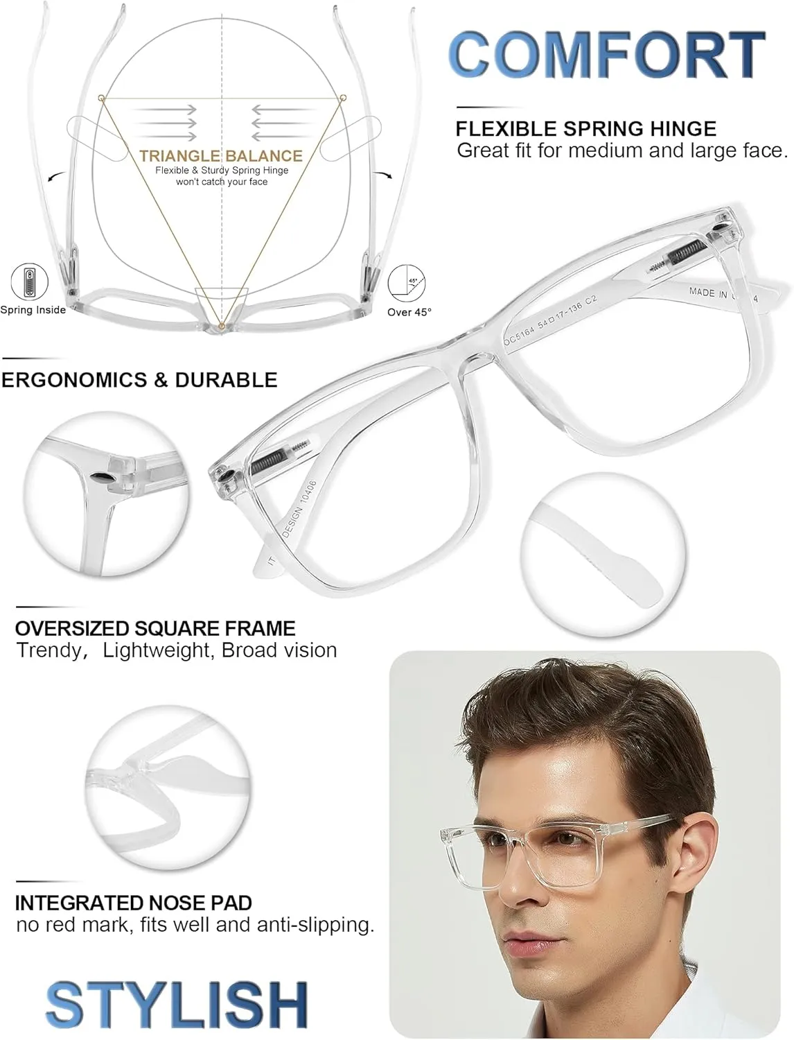MARE AZZURO Oversized Reading Glasses Men Trendy Large Square Readers 1.0 1.25 1.5 1.75 2.0 2.25 2.5 2.75 3.0 3.5 4.0 5.0 6.0