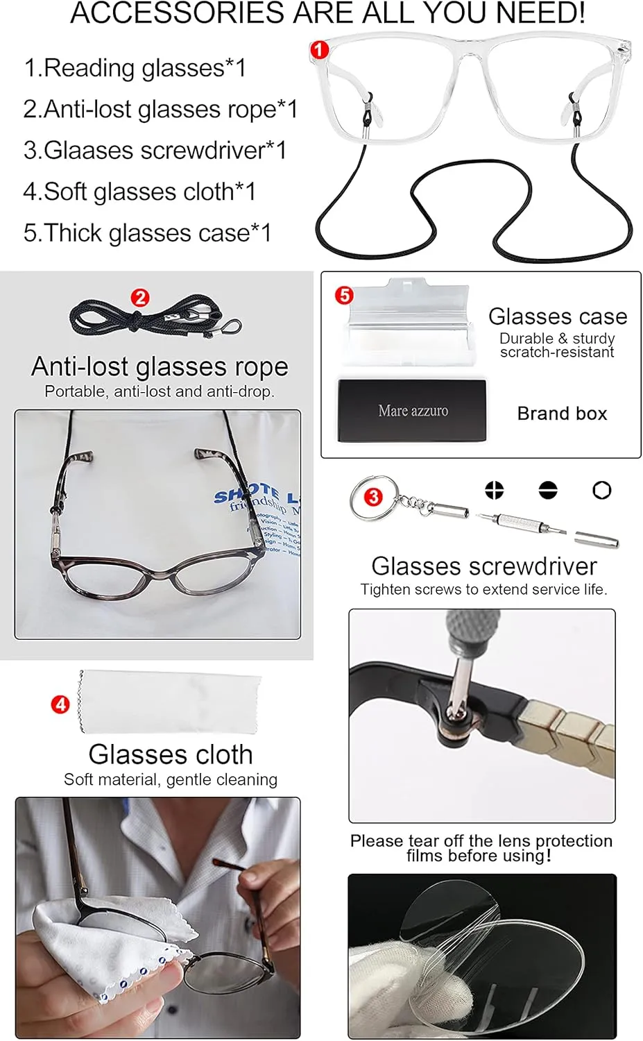 MARE AZZURO Oversized Reading Glasses Men Trendy Large Square Readers 1.0 1.25 1.5 1.75 2.0 2.25 2.5 2.75 3.0 3.5 4.0 5.0 6.0