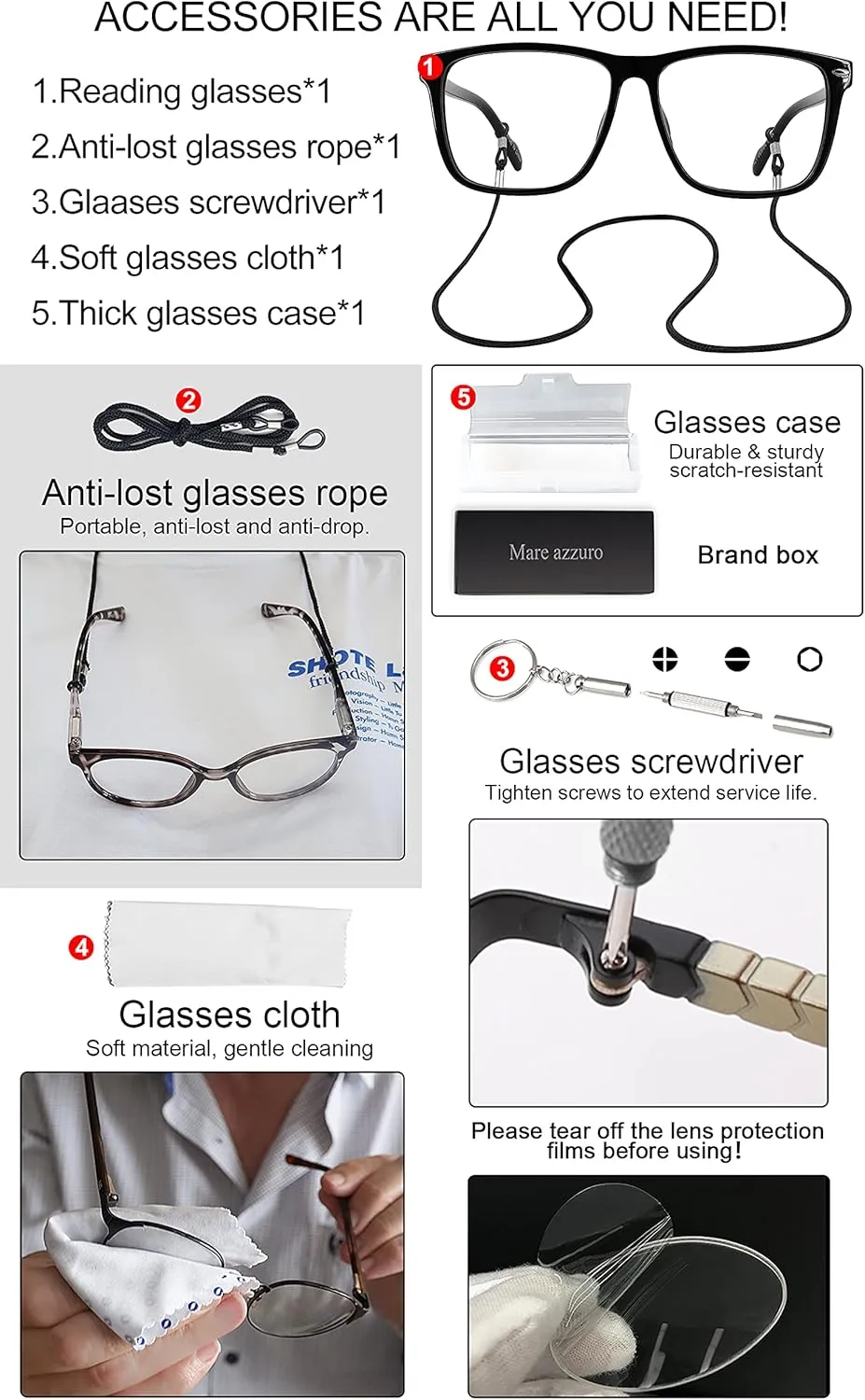 MARE AZZURO Oversized Reading Glasses Men Trendy Large Square Readers 1.0 1.25 1.5 1.75 2.0 2.25 2.5 2.75 3.0 3.5 4.0 5.0 6.0