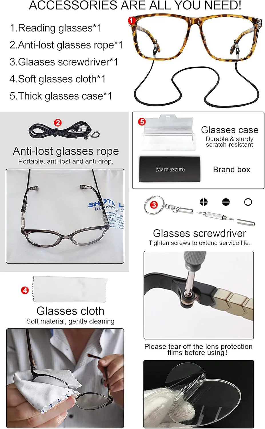 MARE AZZURO Oversized Reading Glasses Men Trendy Large Square Readers 1.0 1.25 1.5 1.75 2.0 2.25 2.5 2.75 3.0 3.5 4.0 5.0 6.0