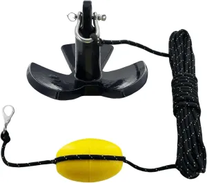Marine River Anchor Kit 20 lb Black PE Coated Kayak Anchor Accessories with 50 ft Rope for Fishing Kayaks, Canoe, Jet Ski, SUP Paddle Board and Small Boats