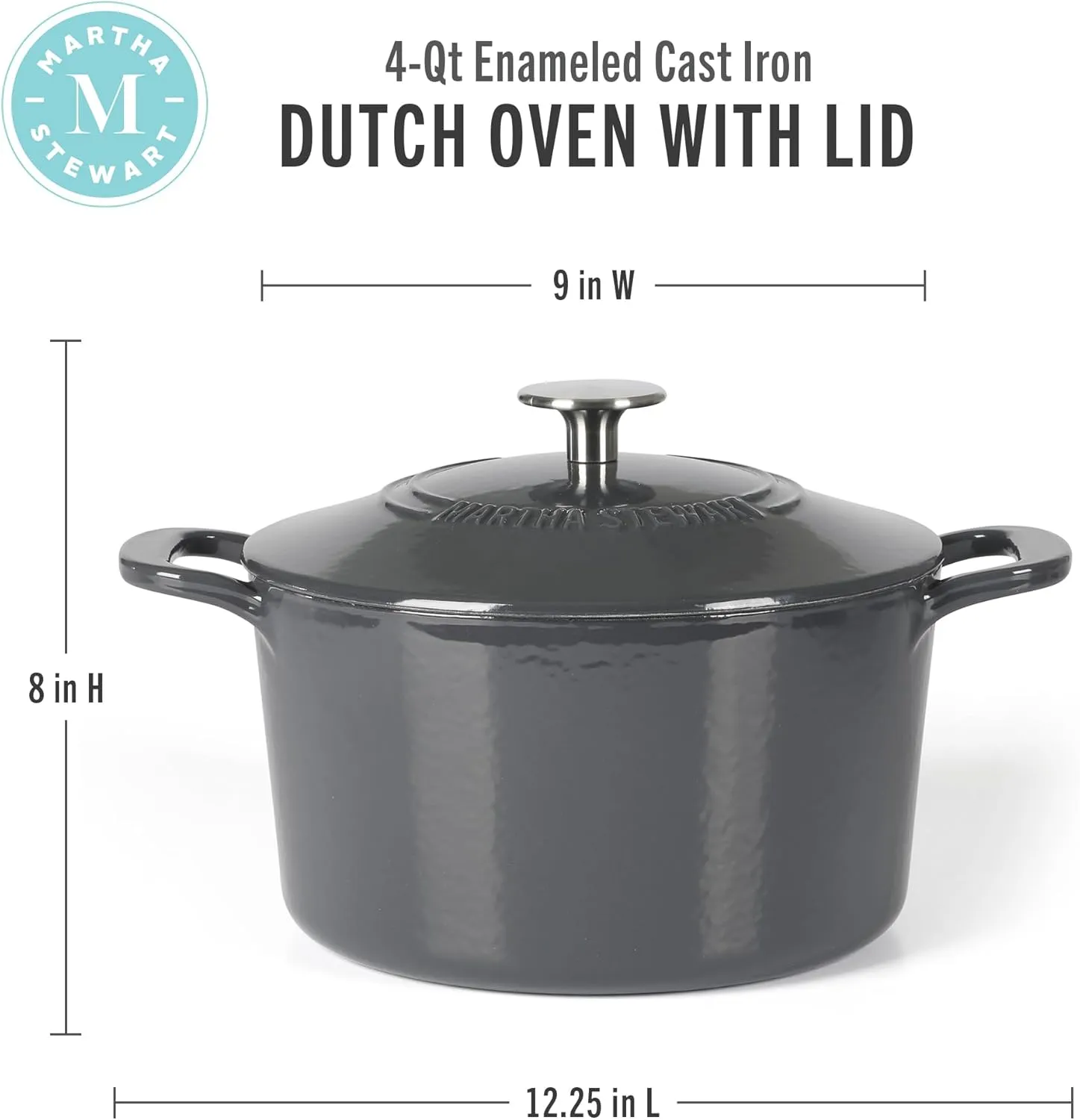 Martha Stewart Gatwick 4 Quart Enamel Cast Iron Dutch Oven - Grey