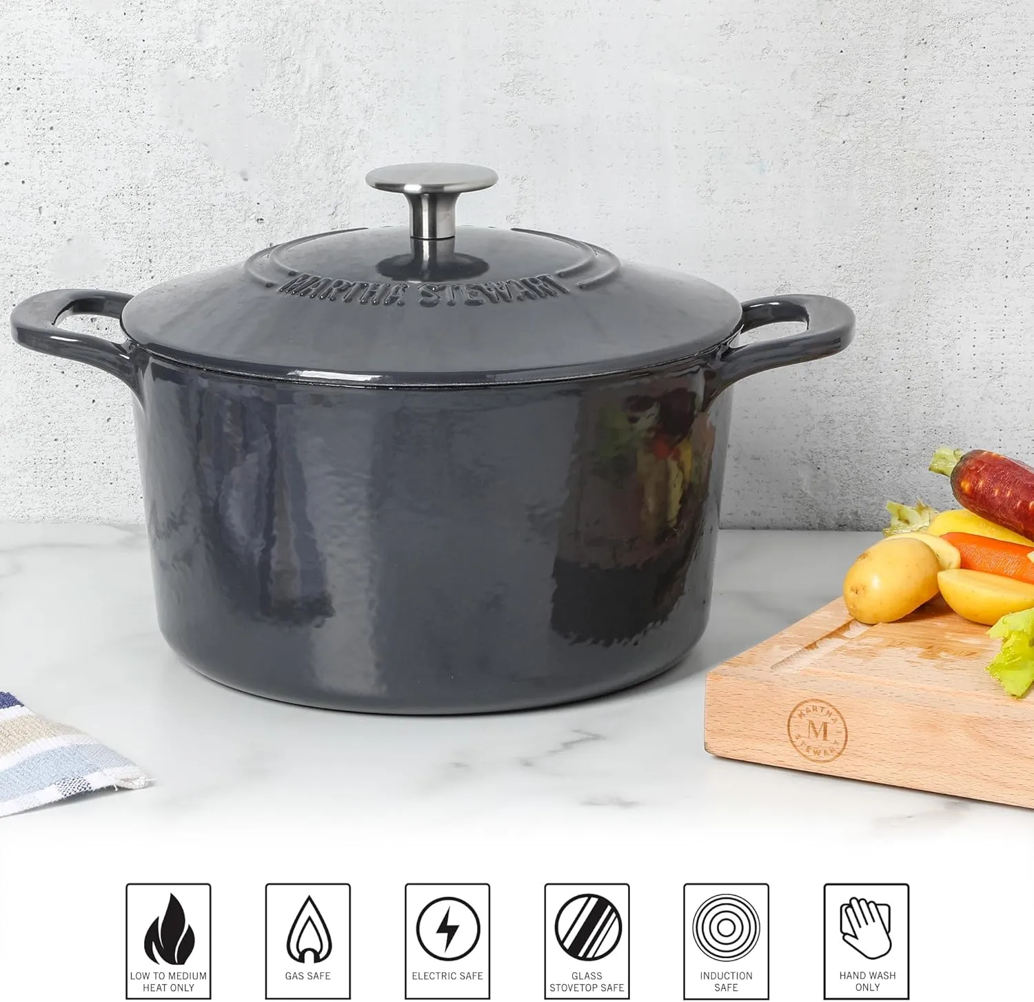 Martha Stewart Gatwick 4 Quart Enamel Cast Iron Dutch Oven - Grey