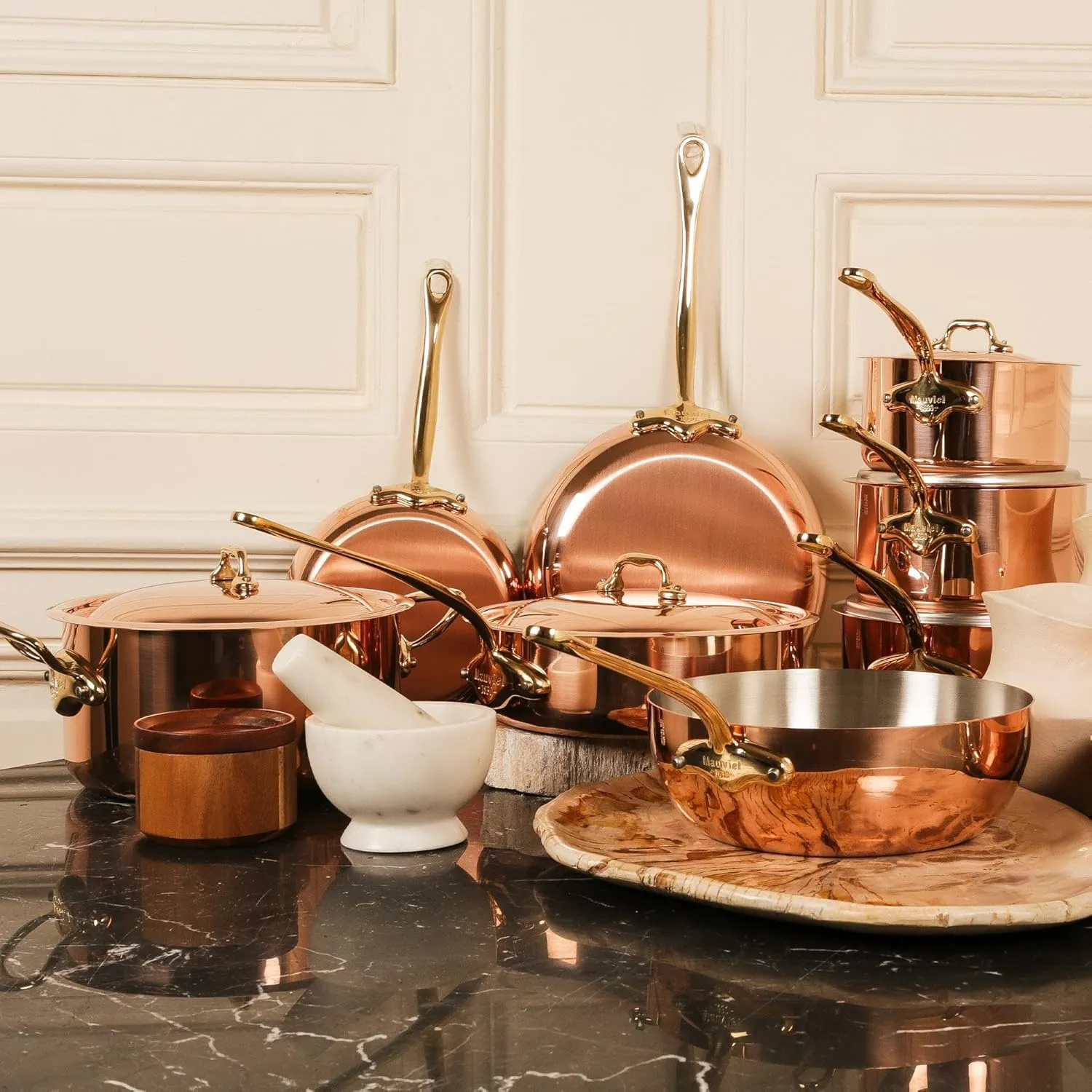 Mauviel M'Heritage 150 B 1.5mm Polished Copper & Stainless Steel Stewpan With Lid & Brass Handles, 3.5-Qt, Made In France