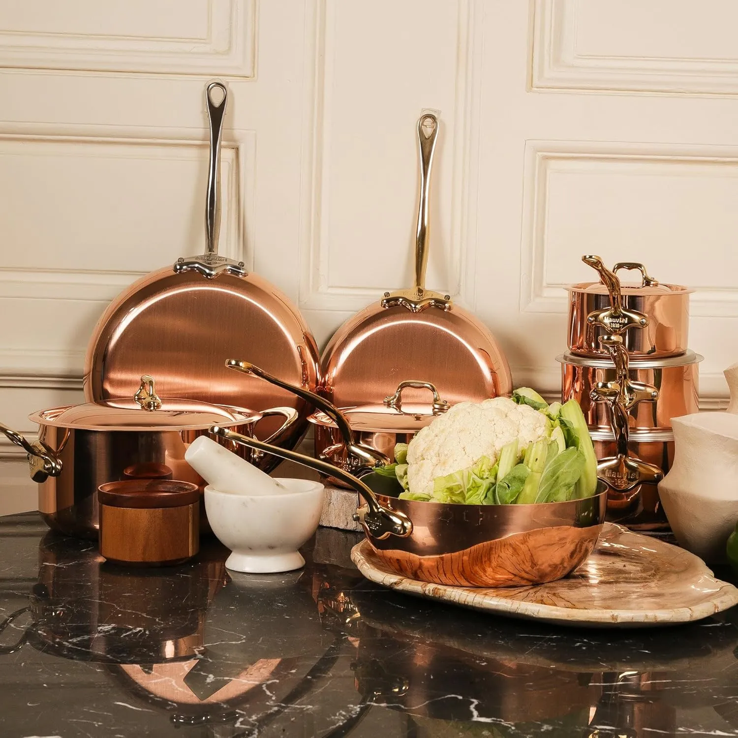 Mauviel M'Heritage 150 B 1.5mm Polished Copper & Stainless Steel Stewpan With Lid & Brass Handles, 3.5-Qt, Made In France