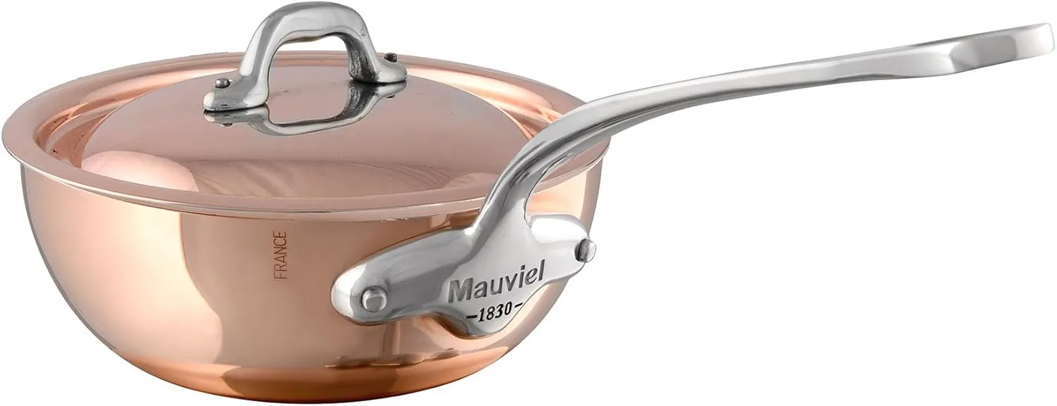 Mauviel M'Heritage 150 S 1.5mm Polished Copper & Stainless Steel Chef Pan With Curved Lid, And Cast Stainless Steel Handle, 3.6-qt, Made In France