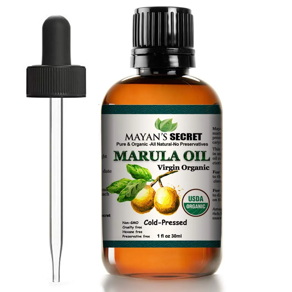 Mayan's Secret Marula Oil USDA Certified Organic, Virgin, cold pressing, Unrefined Luxury Oil for Face, Body, Lips, Hair, Nails, Shampoo, Conditioner, Lotion, Face Serum