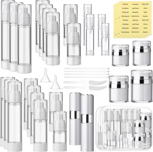 Meanplan 43 Pack Airless Pump Jars Set Travel Skincare Containers Set 1.7/1/0.7/0.5/0.34/0.17oz Refillable Travel Size Containers Skincare Empty Bottles for Toiletries, Lotion, Liquid, Cream
