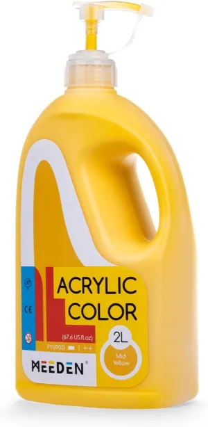 MEEDEN Mid Yellow Acrylic Paint with Pump Lid, 1/2 Gallon (2L /67.6 oz.) Soft Body Non-Toxic Rich Pigment Color, Perfect for Art Class, Wall Painting, Painting Party & Creative DIY