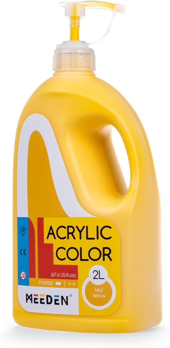 MEEDEN Mid Yellow Acrylic Paint with Pump Lid, 1/2 Gallon (2L /67.6 oz.) Soft Body Non-Toxic Rich Pigment Color, Perfect for Art Class, Wall Painting, Painting Party & Creative DIY