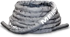 Meister Professional Sheathed Battle Rope for Strength & Conditioning Gym Workouts - 1.5" Diameter - Gray