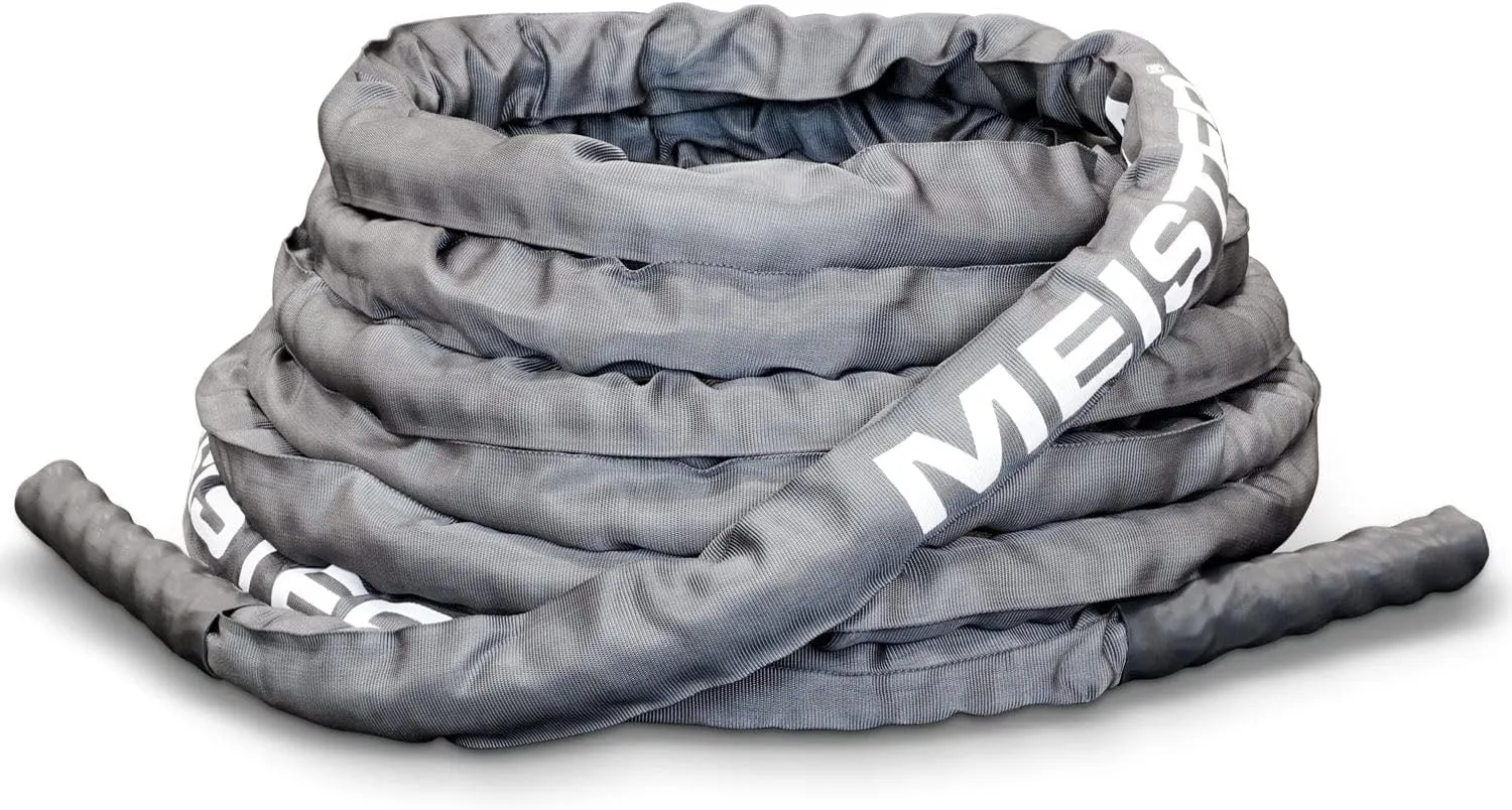 Meister Professional Sheathed Battle Rope for Strength & Conditioning Gym Workouts - 1.5" Diameter - Gray