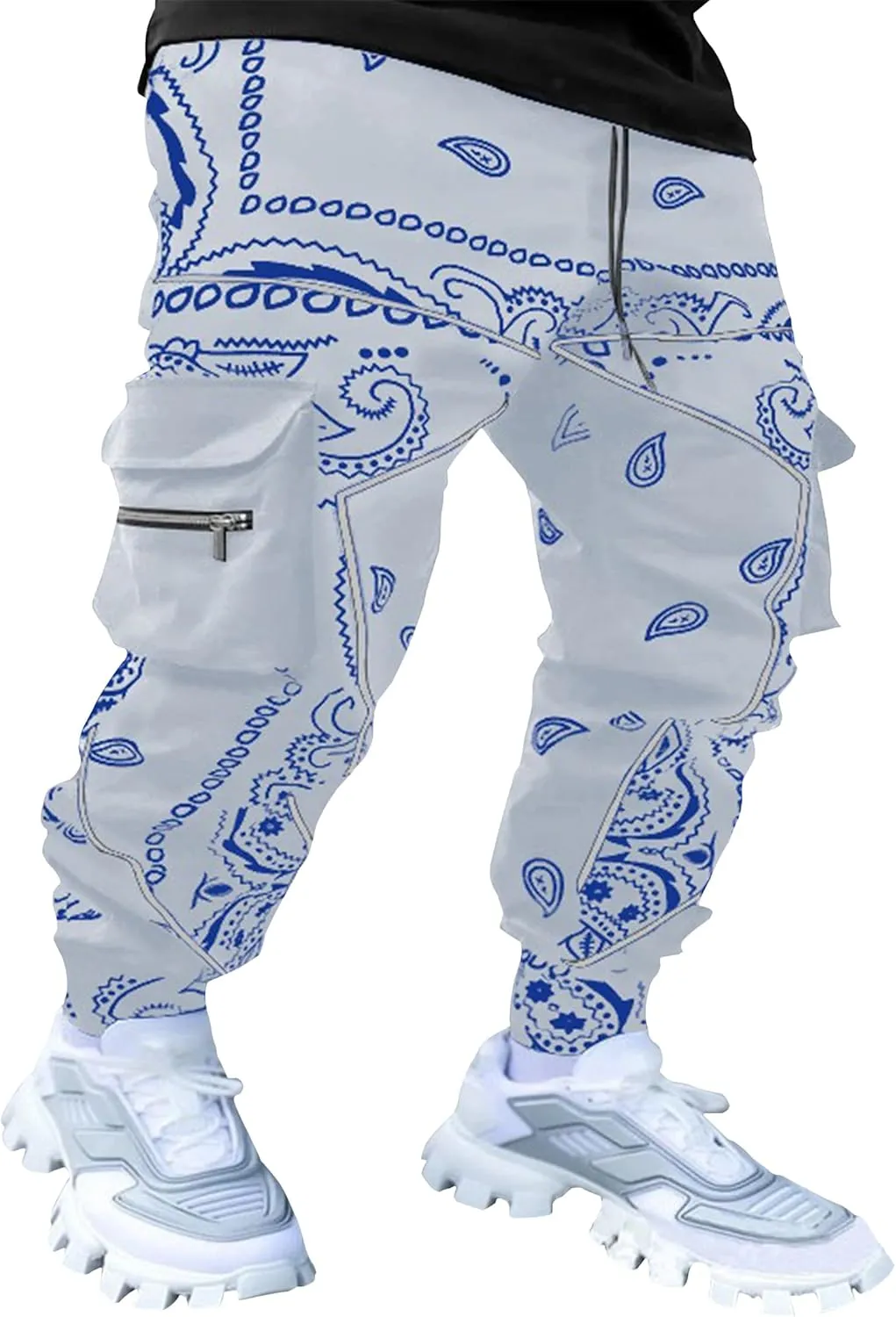 Men's Paisley Pants Cargo Jogger Hip Hop Workout Punk Pants Bandana Techwear Streetwear Sweatpants