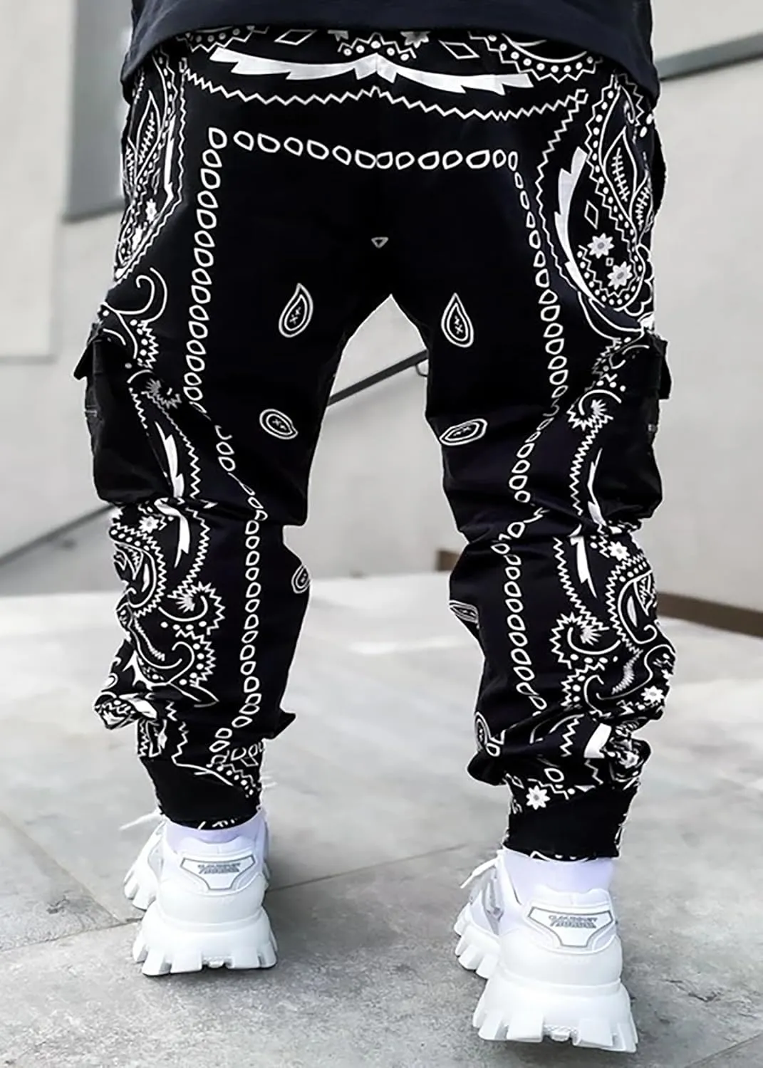 Men's Paisley Pants Cargo Jogger Hip Hop Workout Punk Pants Bandana Techwear Streetwear Sweatpants