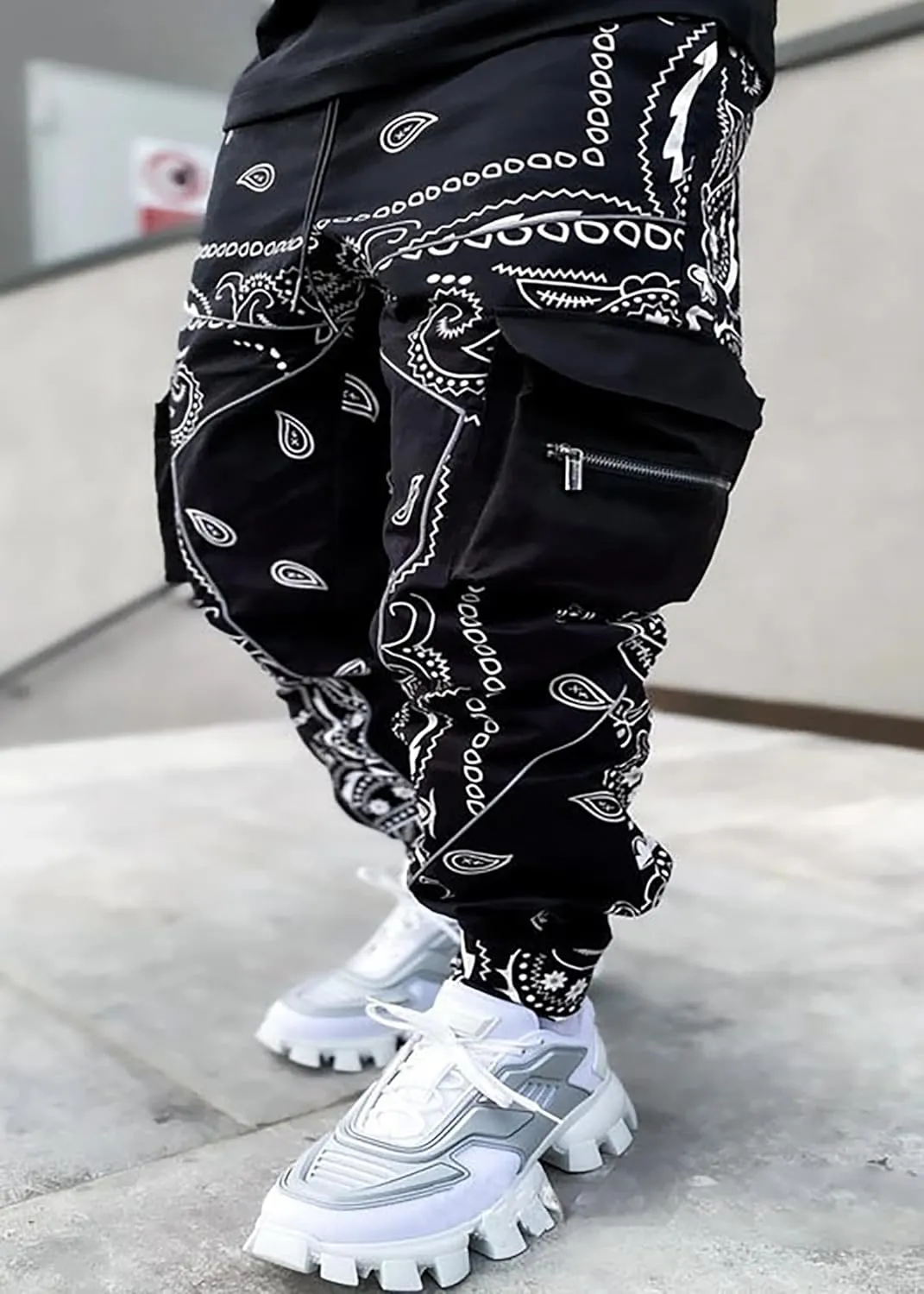 Men's Paisley Pants Cargo Jogger Hip Hop Workout Punk Pants Bandana Techwear Streetwear Sweatpants