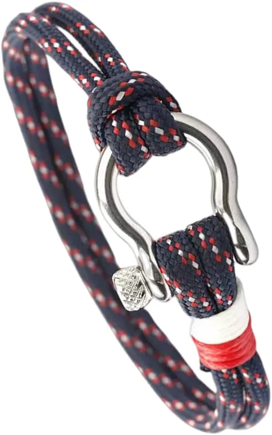 Mens Womens Nautical String Sailor Rope Wrap Bracelet Wristband Bangle Steel Screw Marine Anchor Shackles, Two-row