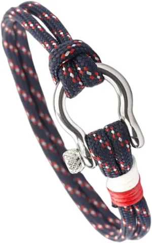 Mens Womens Nautical String Sailor Rope Wrap Bracelet Wristband Bangle Steel Screw Marine Anchor Shackles, Two-row