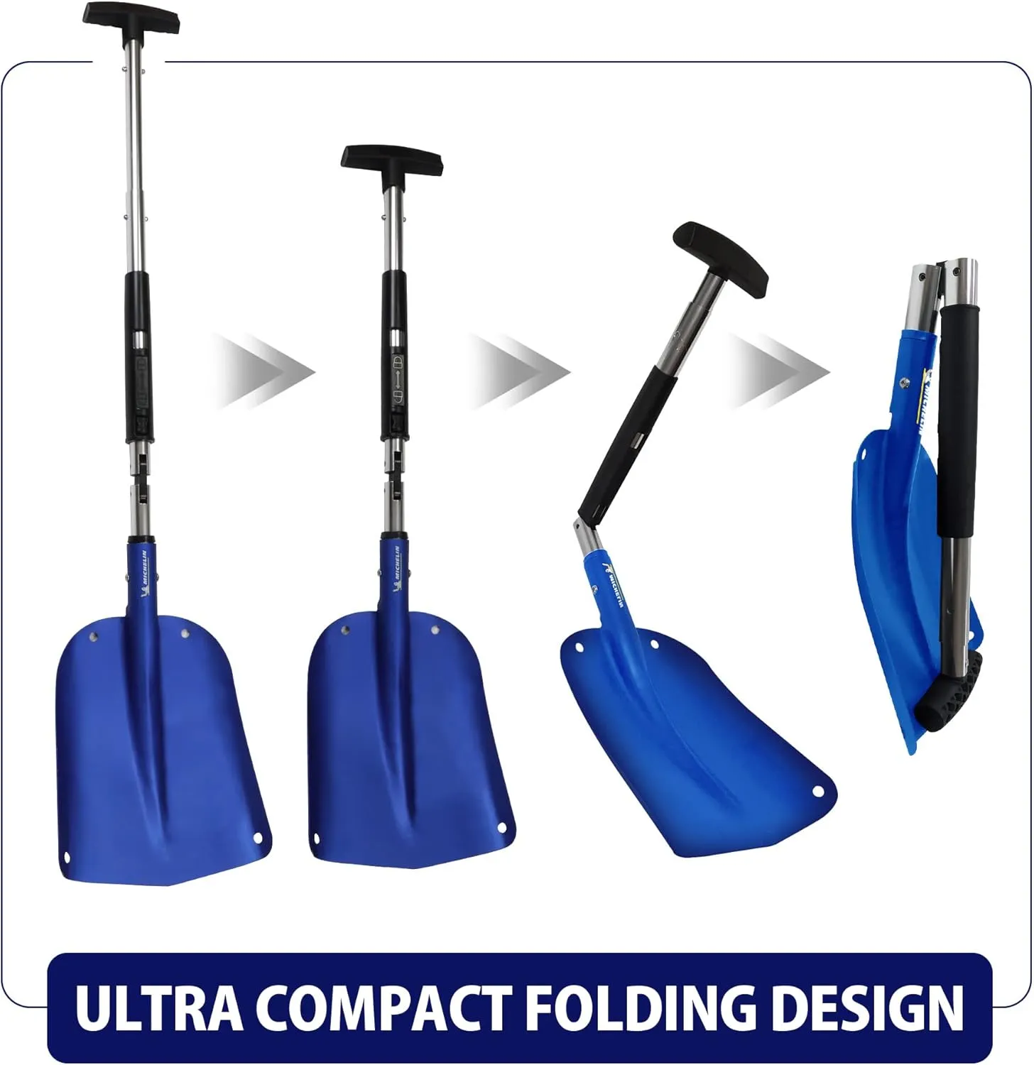 MICHELIN Ultra Compact 40" Folding Utility Snow Shovel for Car Emergency, Blue, Telescoping Handle, Collapsible, Lightweight, Winter Survival Gear, for SUV, Truck, Snowmobile, Camping, Skiing