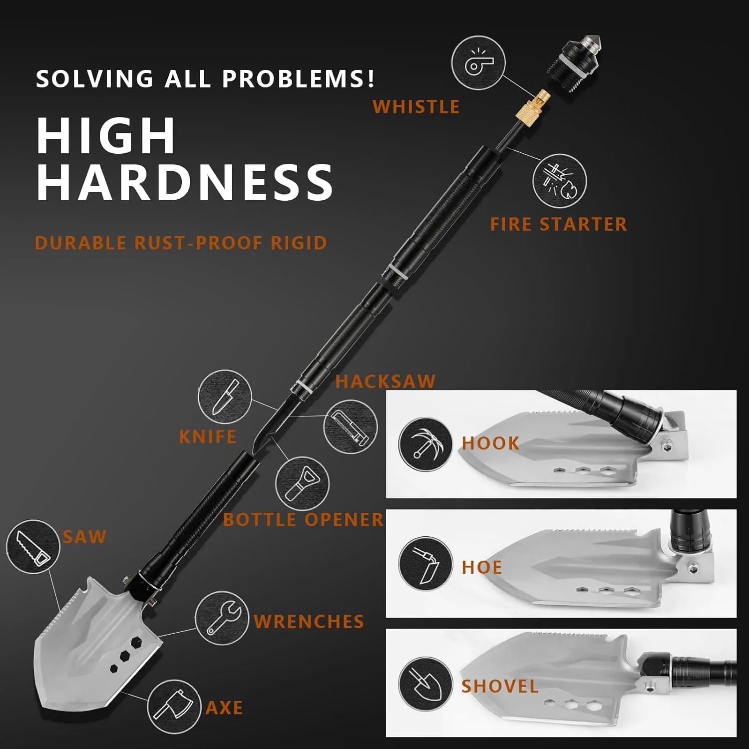 Military Grade Survival Shovel, Life Shovel, and Camping Shovel are Multifunctional Survival Tools Suitable for Camping, Hiking, and Exploration.(Shovel Set)