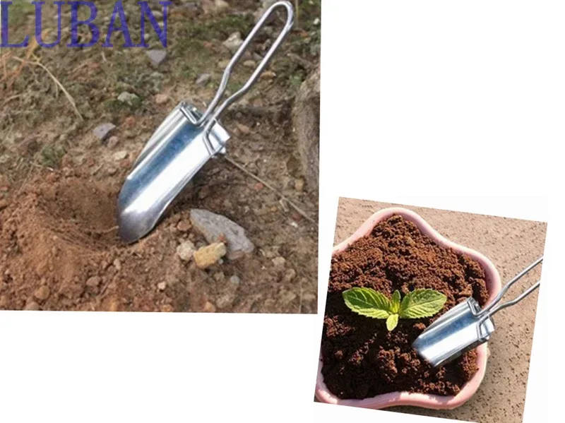 Mini Stainless Steel Garden Tools Collapsible Folding Shovel Camping Spade Gardening Tool Cloth Package Free shipping