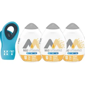 Mio Energy Liquid Water Enhancer, Orange Vanilla 1.62 FL OZ (pack of 3) Bundle with 1HappyTasty Blue Magnetic Bag Clip Food