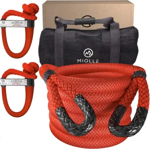 MiolleGear Heavy Duty Kinetic Recovery Tow Rope (Firecracker RED, 1-1/4"x30) (53000 lbs) with 2 Soft Shackle USA Spectra 9/16' x 10" (54000 lbs)