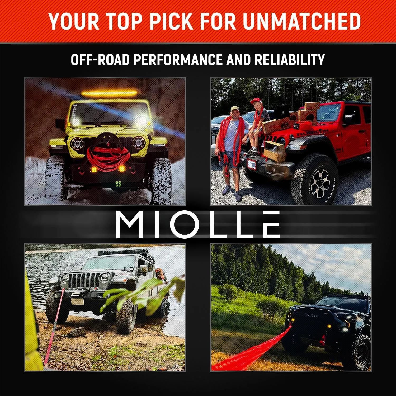 MiolleGear Kinetic Recovery Rope kit (7/8" x30', 10000lbs WLL) Heavy Duty Tow Rope - Includes 2 Soft Shackle 3/8 for UTV, ATV, Truck, Car, Jeep, Tractor