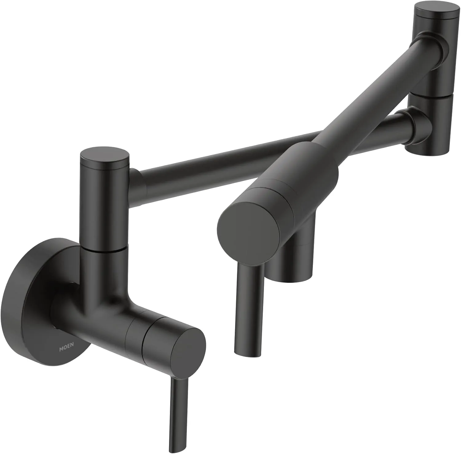 Moen Matte Black Modern Wall Mount Folding Swing Arm Pot Filler, Double Jointed Kitchen Stove Faucet, S665BL