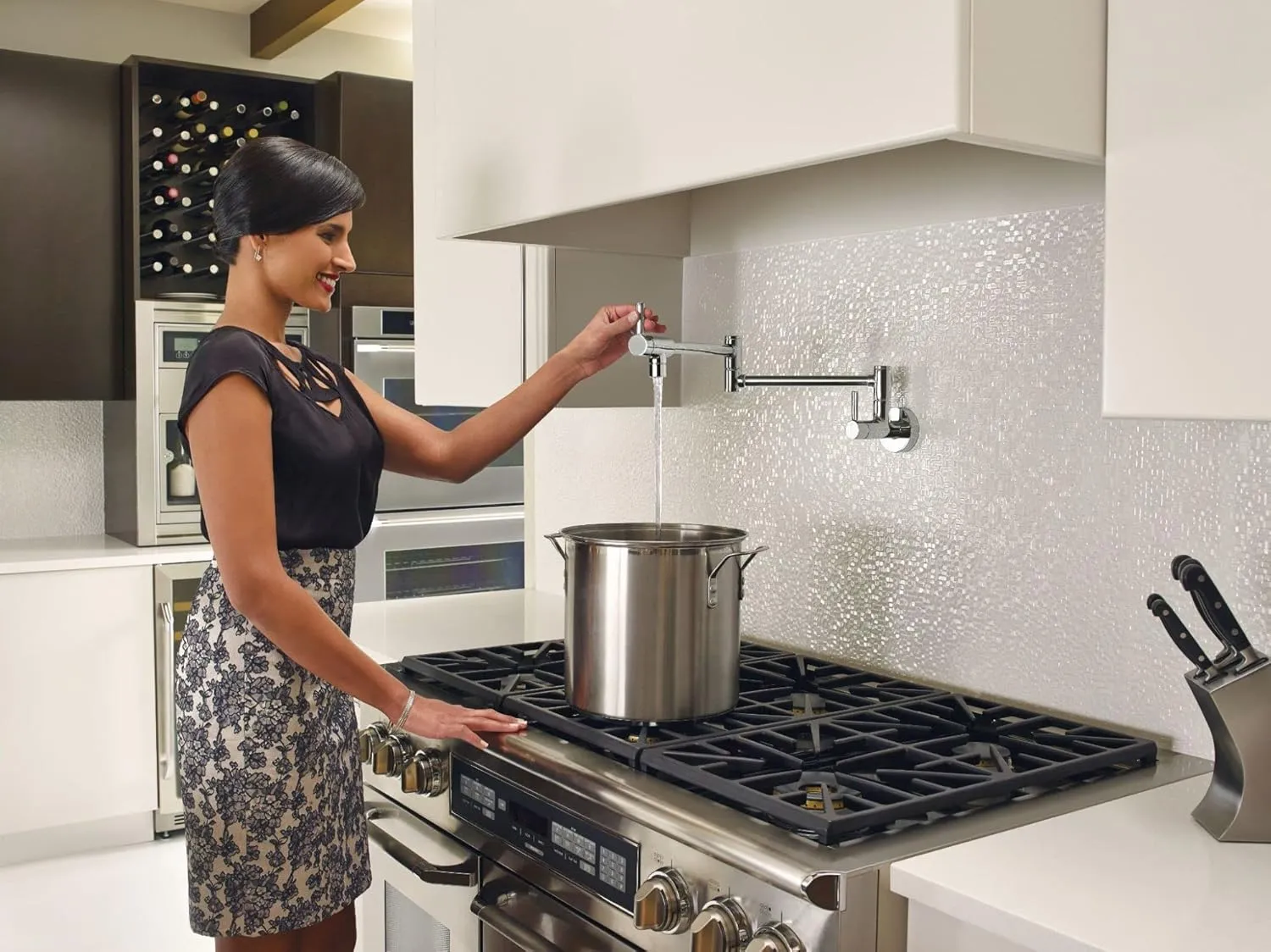 Moen S665 Modern Wall Mount Swing Arm Folding Pot Filler Kitchen Faucet, Chrome