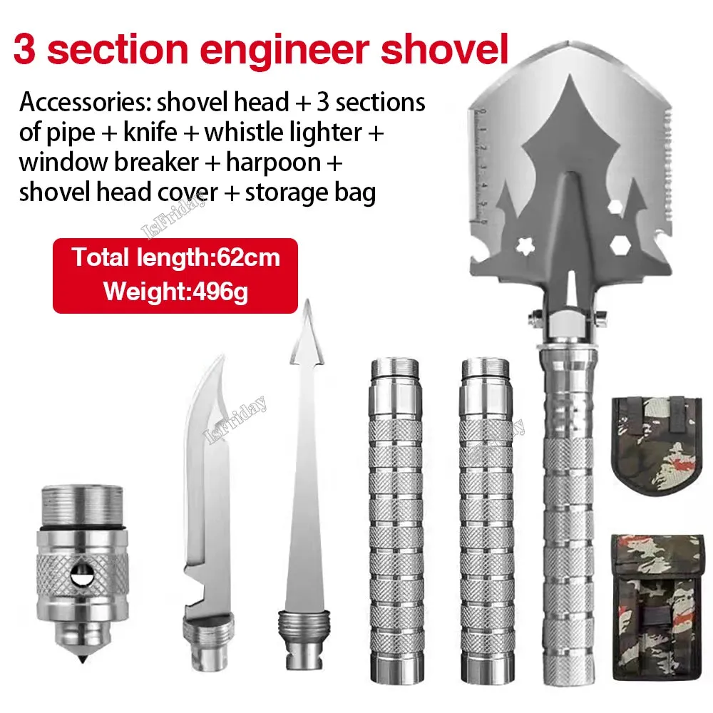 Multifunctional Military Shovel Outdoor Camping 4 Section Pipe Folding Shovel and Knife For Fishing Garden Outdoor Survival Set