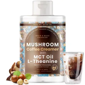 Mushroom Coffee Creamer with MCT Oil by Owl & Ox | L Theanine, Nootropic Superfood Blend, Vegan, Sugar Free, Dairy Free, Adaptogens, Plant Based & Keto Friendly, Hazelnut Chocolate Flavor, 30 Servings
