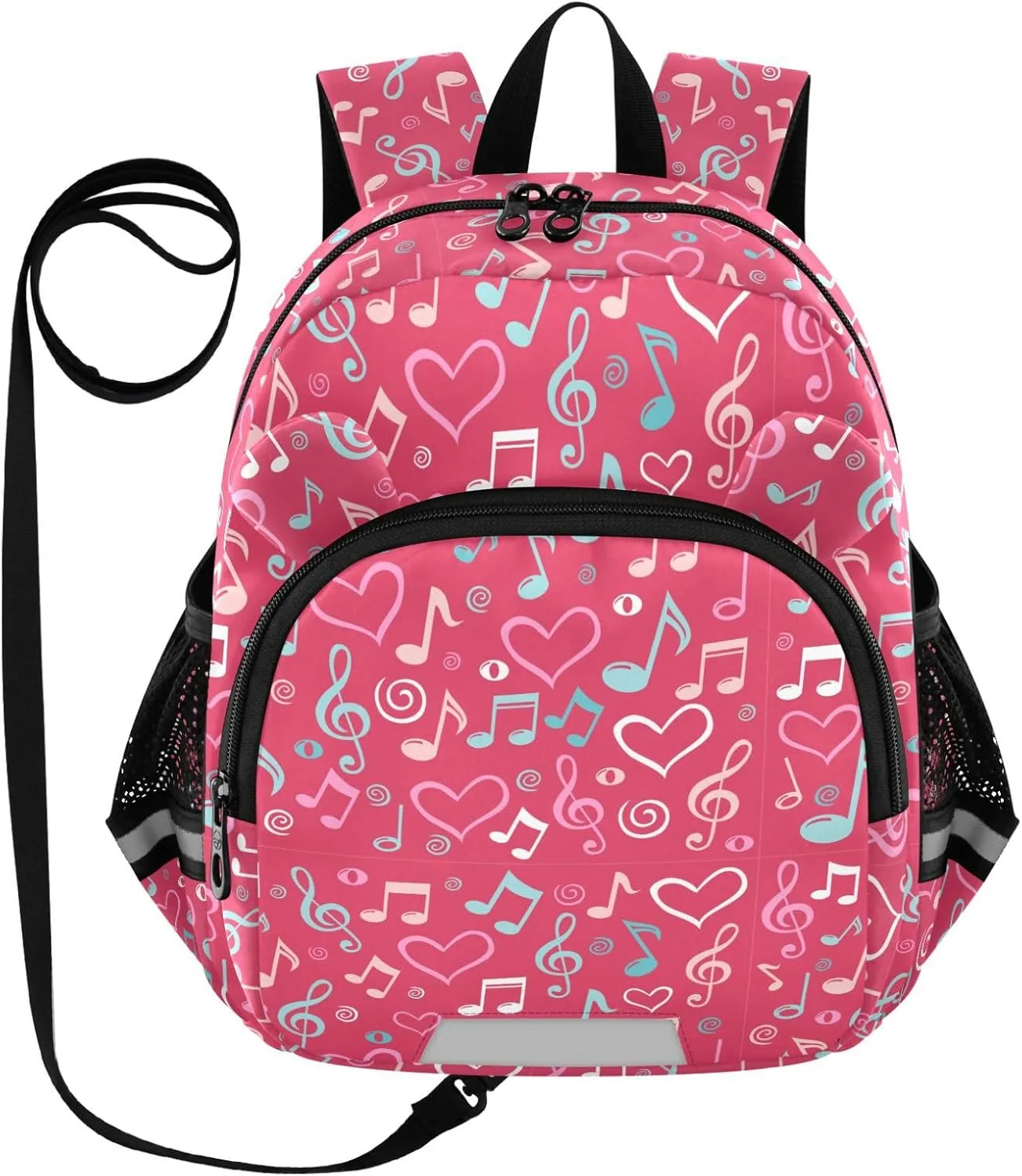 Musical Notes Preschool Backpack Pink Daycare Bookbag School Backpack with Traction Rope for Kids 3-6