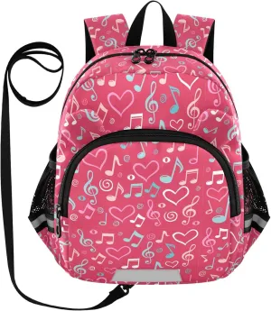Musical Notes Preschool Backpack Pink Daycare Bookbag School Backpack with Traction Rope for Kids 3-6
