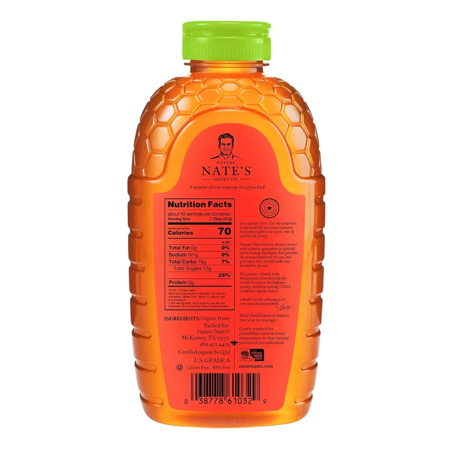 Nate's Organic 100% Pure, Raw & Unfiltered Honey - USDA Certified Organic - 32oz. Squeeze Bottle