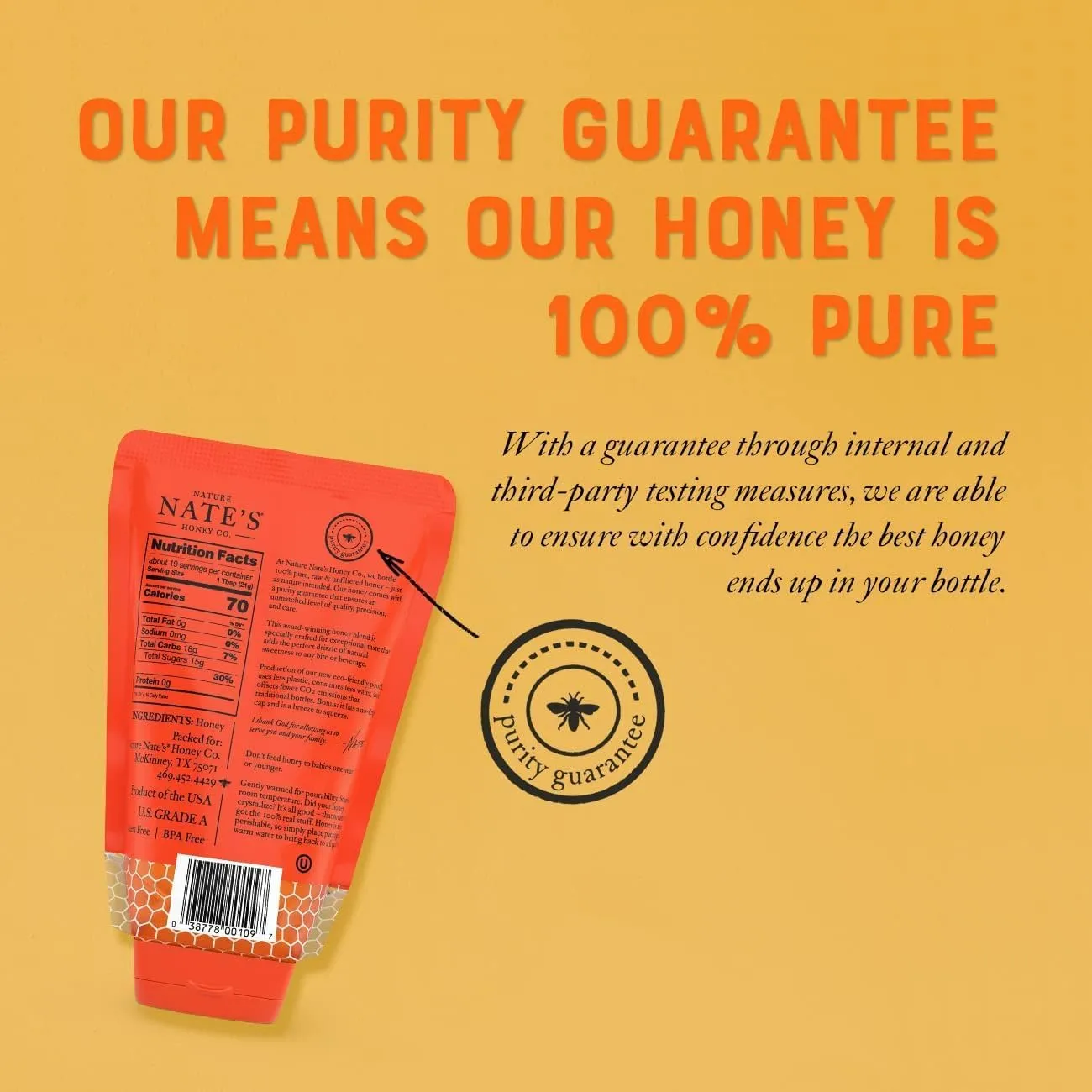 Nature Nate's 100% Guarantee Pure Raw & Unfiltered Honey, No-Drip Sustainable Squeeze Pouch, 14 Oz (Pack of 2)