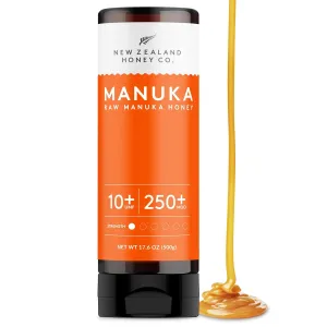 New Zealand Honey Co. Pure Manuka Honey Squeeze Bottle UMF 10  / MGO 250  | 17.6oz | 1.1 lb. (500g)