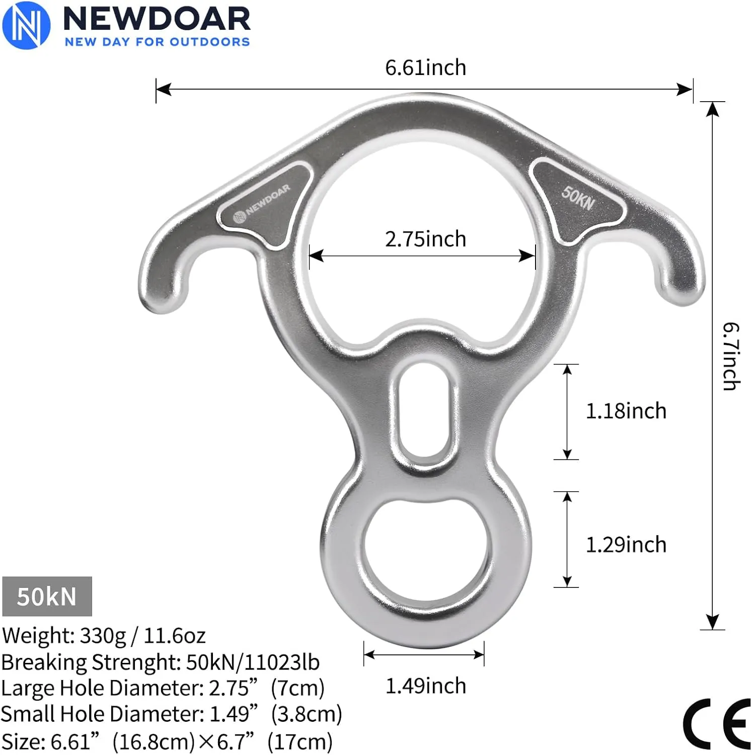 NewDoar 50KN 11000 LBF Rescue Figure,8 Descender Large Bent-Ear Belaying and Rappelling Gear Belay Device for Rock Climbing, Aerial Dance,Ziplining and Peak Rescue 7075 Aluminum Alloy
