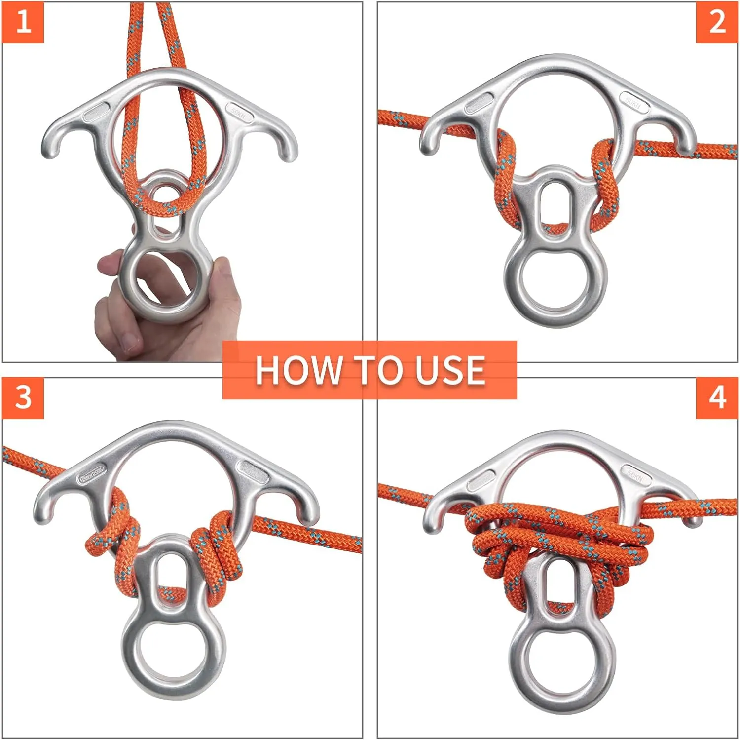 NewDoar 50KN 11000 LBF Rescue Figure,8 Descender Large Bent-Ear Belaying and Rappelling Gear Belay Device for Rock Climbing, Aerial Dance,Ziplining and Peak Rescue 7075 Aluminum Alloy